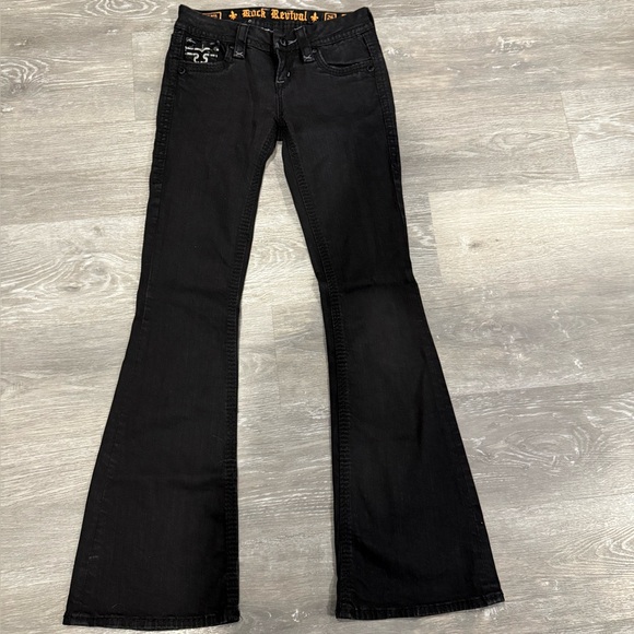 Rock Revival Women's Black Polly Flare Dark Low Rise Jeans, Size 26. - Picture 13 of 13